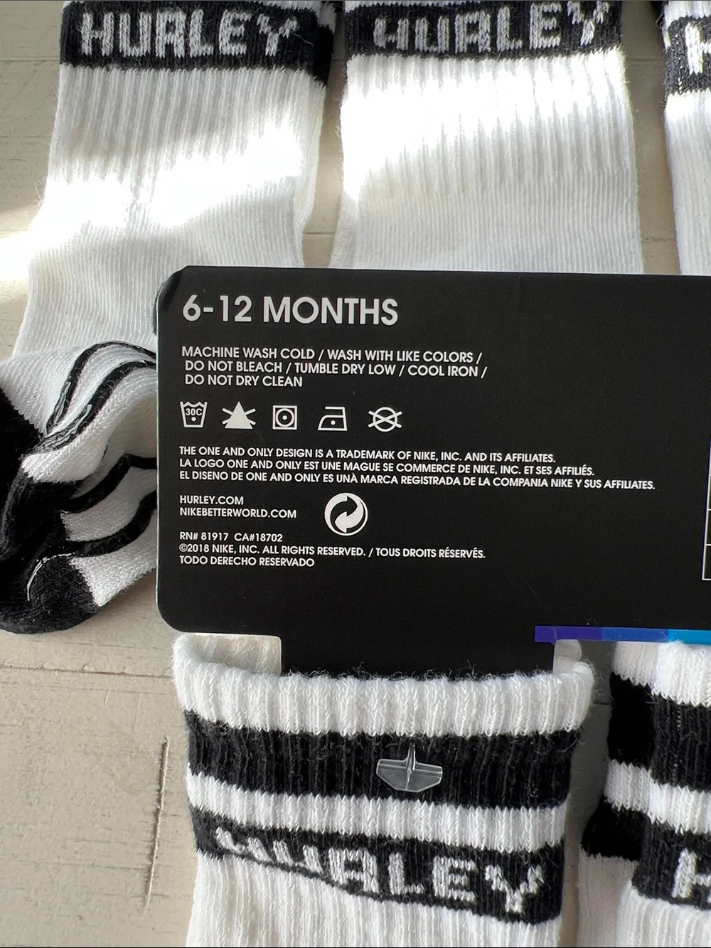 Hurley White & Black Logo Baby Crew Socks - Pack of 9 (6-12 Months)